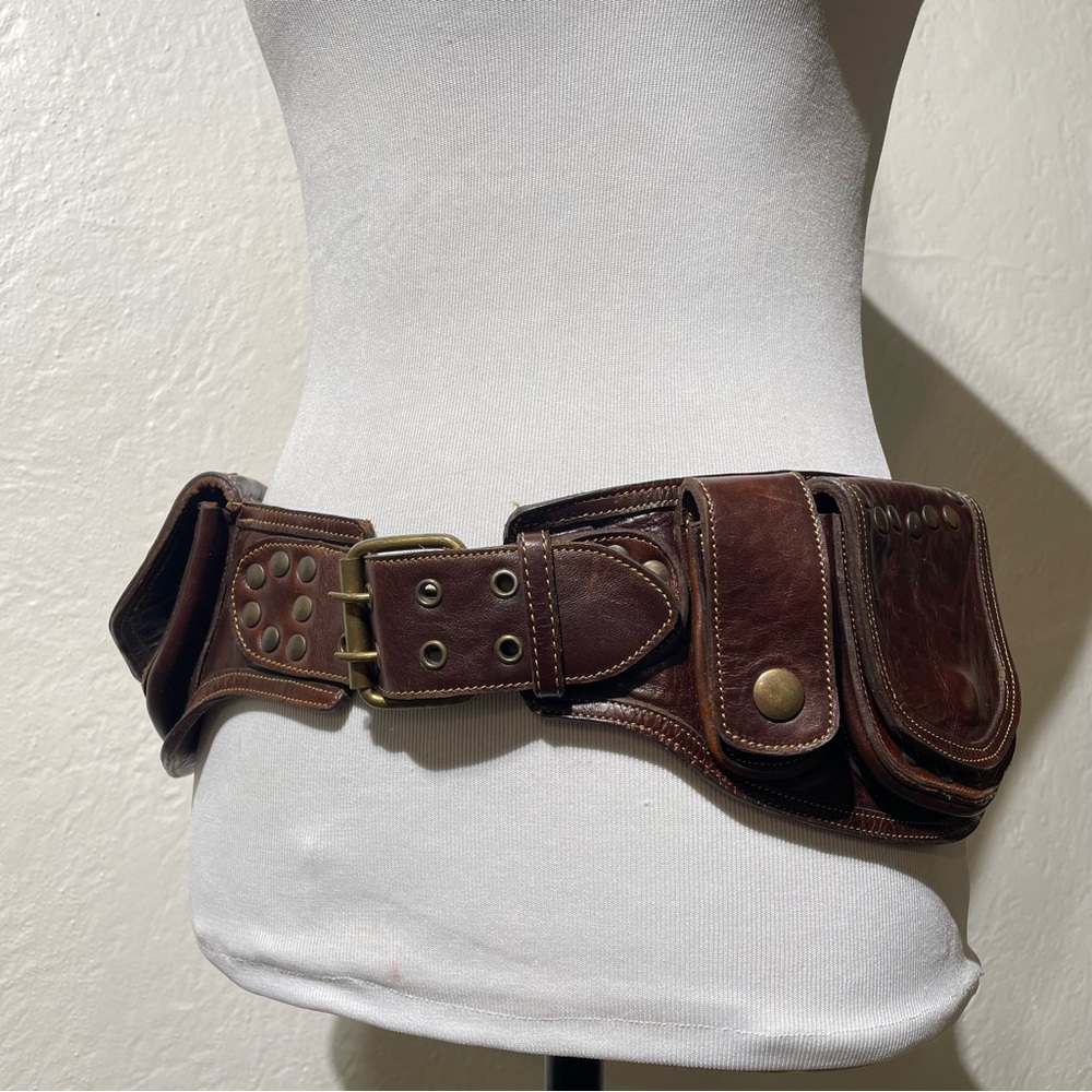Hand made festival Leather Hip Utility Belt/ Fanny pack 34”-44”